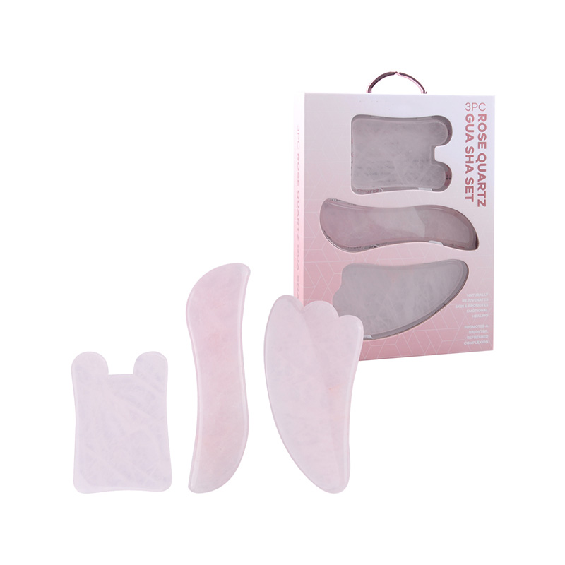 Juego de herramientas de masaje Gua Sha de jade rosa natural de 3 piezas