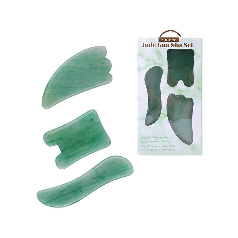 Juego de herramientas de masaje Gua Sha con piedra de jade verde